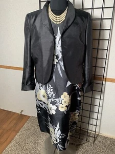 Le Suit Petite Size 12P Black/Yellow/Gray Floral Lined Jacket and Dress Combo - Picture 1 of 8