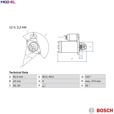 STARTER 0 986 018 250 FOR VW LT28-50/�/Platform/Chassis/Van/Bus AUDI 100/5000 - Image 1 of 4