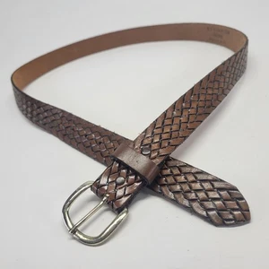 Basketweave Leather Belt 40 42 Tooled Cowhide Western Woven Brown Made in USA - Picture 1 of 15