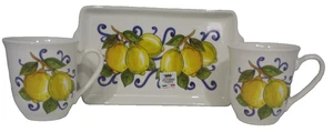 Juego de 3 tazas y platos Azzurra Ceramiche diseño limón hechos en Italia totalmente nuevos - Imagen 1 de 16
