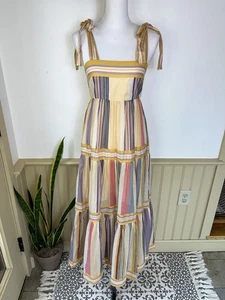 Zimmermann NWT Multicolor Stripe Tiered Maxi Dress Sz 2 M Cotton Resort Wedding - Picture 1 of 19