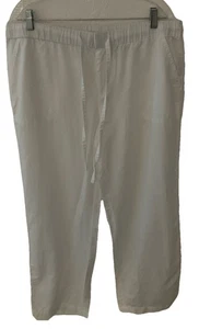 liz claiborne pants L White LINEN Cotton Drawstring Minimalist Hippie Boho - Picture 1 of 5