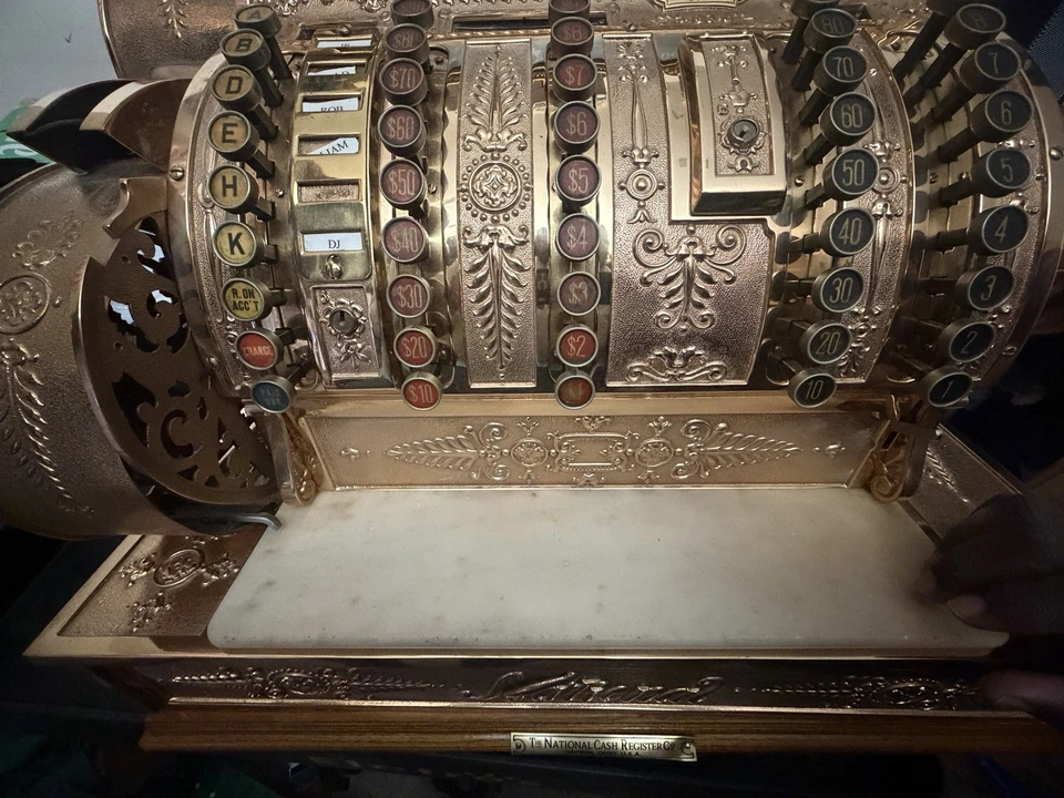 Антикварный национальный кассовый аппарат 1911 модель 452 латунь 972089 оригинальное состояние товара - Изображение 1 из 4