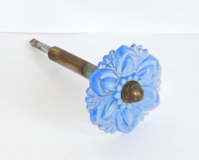 Cortinas de vidrio victorianas antiguas atado azul opalescente flor/hardware Foto 1 de 4