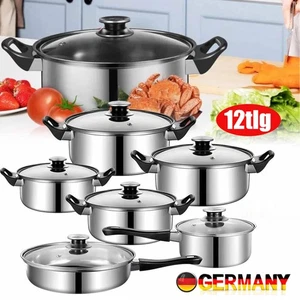 12-tlg Topfset Kochgeschirr Induktion Gas Halogen Ceran Kochtopfset Edelstahl - Bild 1 von 17