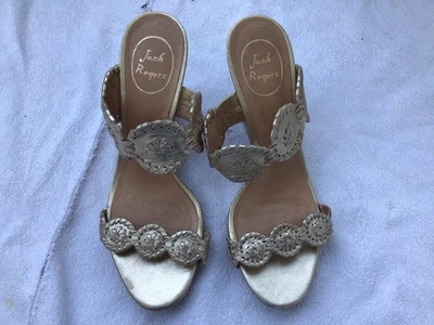 Jack Rogers “Luccia” Gold Leather Wedge Sandals Size 7.5M.  - Image 1 of 4