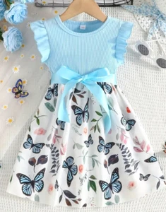 Boutique Girls Church Dress Easter Party Butterfly Flutter Sleeve Floral NEW - Picture 1 of 26