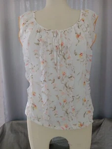 womens white house black market top white flowers size 4 sleeveless - Picture 1 of 5