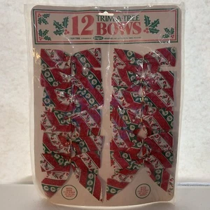 TRIM TIME Berwick Pa Fabric Bows 12 Candy Cane & Christmas Tree With Wire NOS - Picture 1 of 6