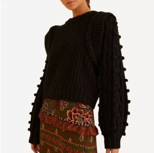 Farm Rio Braided Woven Sweater In Black XL NWT Reg $250 - Picture 1 of 5