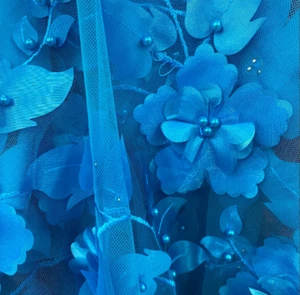 Turquesa 3d Floral Bordado Perlas Malla Encaje Tela Festoneada Por Yarda 54" Ancho - Imagen 1 de 1