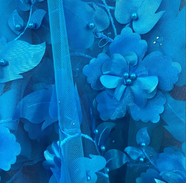 Turquesa 3d Floral Bordado Perlas Malla Encaje Tela Festoneada Por Yarda 54" Ancho Foto 1 de 1