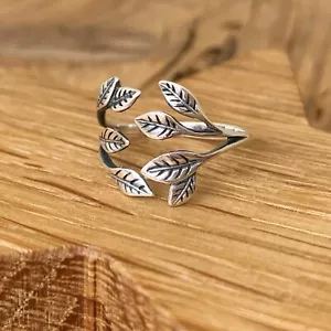 Leaf Cluster Ring Wrap Adjustable Wrap Sterling Silver Gardener Nature Boxed - Picture 1 of 6
