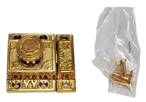 Antique Design Eastlake Reproduction Latch & Catch Set Twist Knob Brass Cover