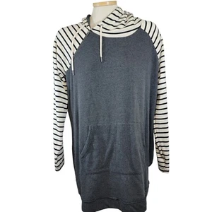 Maurices Sweatshirt Womans 1X Grey Striped Tunic Hoodie Asymmetric Zip NWT - Picture 1 of 7