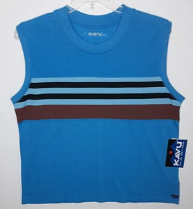 Kavu Tuva Sleeveless T-Shirt Tank Top Size XXL Charged Blue Crew Neck Striped - Picture 1 of 10