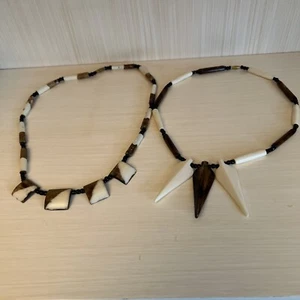 Set of 2 Tribal Culture Necklace Bone Spike Vintage - Picture 1 of 6