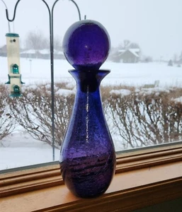 Blenko Lila Blau Ombre Crackle Glas XL Karaffe Stopfen SIGNIERT H #212 2003 - Bild 1 von 23