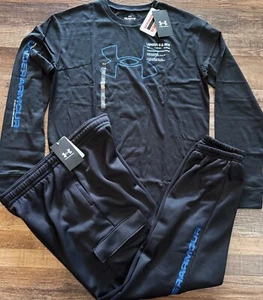 NWT Under Armour Boys YXL Black/Blue/White Long Sleeve Cargo Pants Set XL - Picture 1 of 4