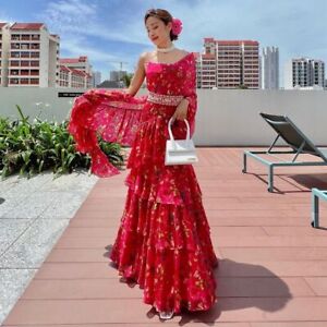Pink Lehenga Saree Frill Ruffle Indian Sari Lehenga Lengha Choli Pakistani Skirt