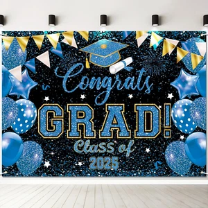 7 X 5 FT Graduation Backdrop - Extra Large Glittering Congrats Grad and Class of - Picture 1 of 12