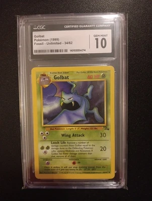 💎 GEM MINT 10 GOLBAT 34/62 FOSSIL UNLIMITED CGC 10 PSA 💎 - Image 1 of 2