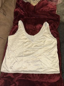 VTG Large White Cami Camisole Slip Top Lace  - Picture 1 of 10