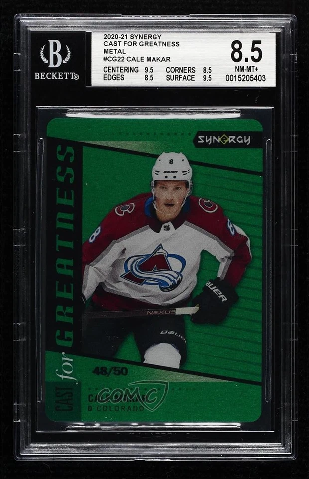 2020 Synergy Cast for Greatness Green Achievements /50 Cale Makar #CG-22 BGS 8.5 - Image 1 of 2