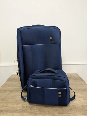 Antler Blue Soft Shell 1  X 2 Wheeled Suitcase With Net Bags  & 1 X Cabin Bag - Image 1 of 4