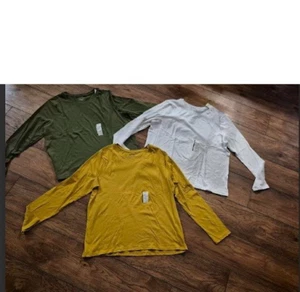 LOT OF 3 Time And Tru Women's XL  Long Sleeve Tee 16-18 Mustard/Green/White NWT! - Picture 1 of 9
