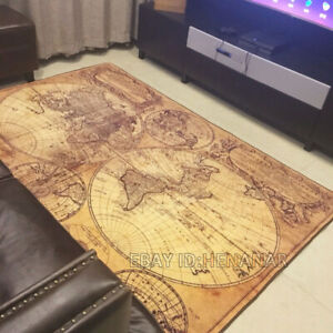 World Map Nautical Carpet Floor Mat Home Non-slip Area Rugs Rectangle Vintage