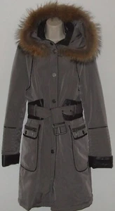 DAMEN DAUNEN MANTEL WINTER JACKE ECHTER PELZ KAPUZE GRAU - GR 36 - Bild 1 von 11
