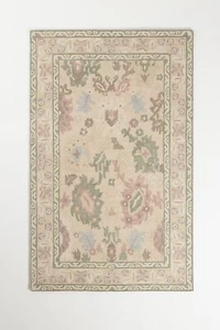 Handgefertigter getufteter Teppich aus Akshara mit Blumenmuster - Wolle, neutrales traditionelles Design - Bild 1 von 3