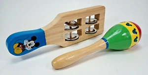 Disney de colección Juguetes musicales preescolares de madera pandereta y maraca de Mickey Mouse. - Imagen 1 de 6