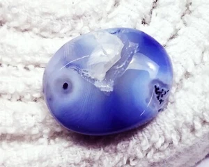 Natural Blue Chalcedony Oval Cabochon 16.60 Ct Loose Gemstone With Free Gift - Picture 1 of 7