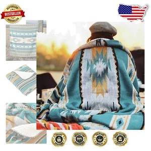 Soft & Lightweight Teal Aztec Throw Blanket - 104"x90", Perfect for Adventure - Picture 1 of 9