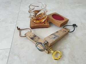 Handcrafted Oak Loch Lomond Whisky Barrel Desk Clock Coaster Bottle opener Set - Picture 1 of 12