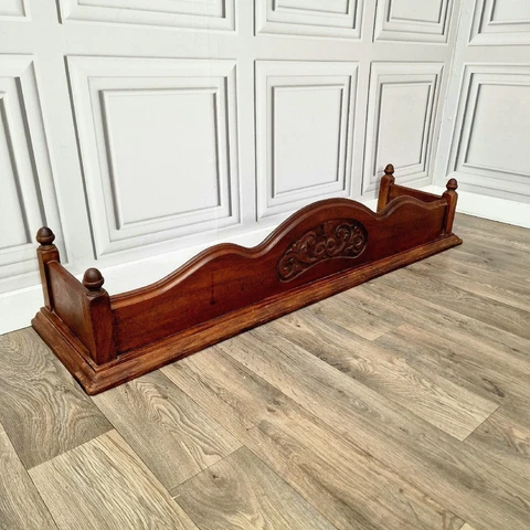 Antique Fixed Vintage Wooden Carved Fire Hearth Kerb Fender Edwardian? Mahogany? Cover