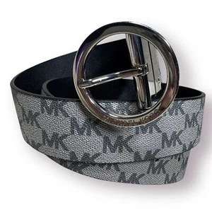 Michael Kors Signature MK Logo Print Canvas Gray Silver Belt Size Medium 34" - Picture 1 of 6