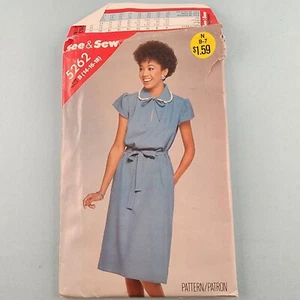 Butterick See & Sew 5262 Vintage Sewing Pattern Misses Dress and Belt Sz B 14-18 - Picture 1 of 3