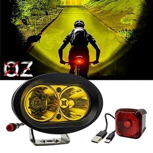 E-Bike Neon Yellow High Output LED Headlight & 4-Mode Smart Sensor Brake Light - Picture 1 of 10