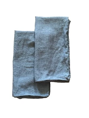 west elm Textured Linen Pillow Shams, 2 King Chambray Blue 21x36 in - Image 1 of 4