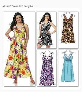 Vestido de verano fácil McCall's en 3 longitudes patrón de soltero M6114 talla 4-12 sin cortar - Imagen 1 de 3