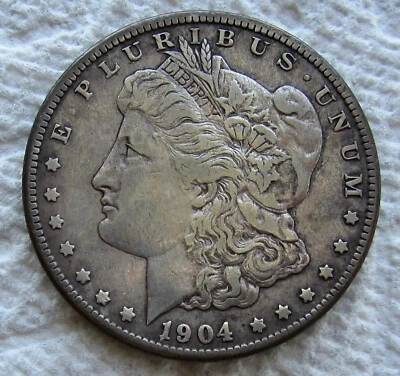 Dólar de plata Morgan 1904-S fecha clave rara San Francisco como nuevo en estado bastante bueno/excelente limpio Foto 1 de 4