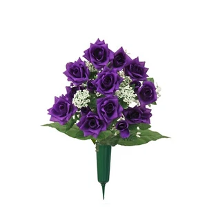 Silk Purple Roses Cemetery Vase - Picture 1 of 9