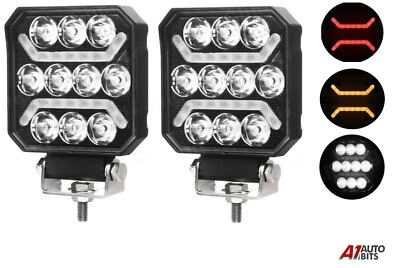 4" LED Work Light White Spot Amber Driving Indicator Red Fog Lamps X2 Car Truck - Image 1 of 4