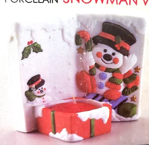 Vintage LaVie Christmas Snowman Votive Holder & Scented Candle Hand Painted NOS - Picture 1 of 5