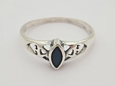 Anello In Onice Argento / 925 Argento Sterling / 1,9g / RG60 - Immagine 1 di 3