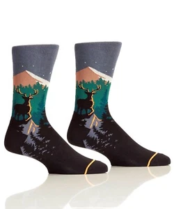 "YO Sox ""Moonlit Cliff"" Calcetines de tripulación para hombre Montaña Bosque Reno Escena - Imagen 1 de 2