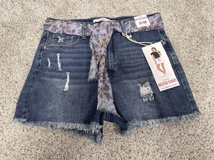 Celebrity Pink Juniors Hi-Rise Belted Blue Jean Shorts Size 11/30 NWT - Picture 1 of 3